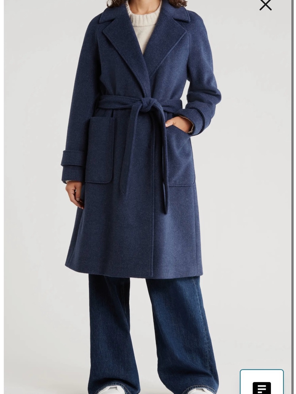 NWT BCBG Navy Belted Wool-Blend Wrap Coat